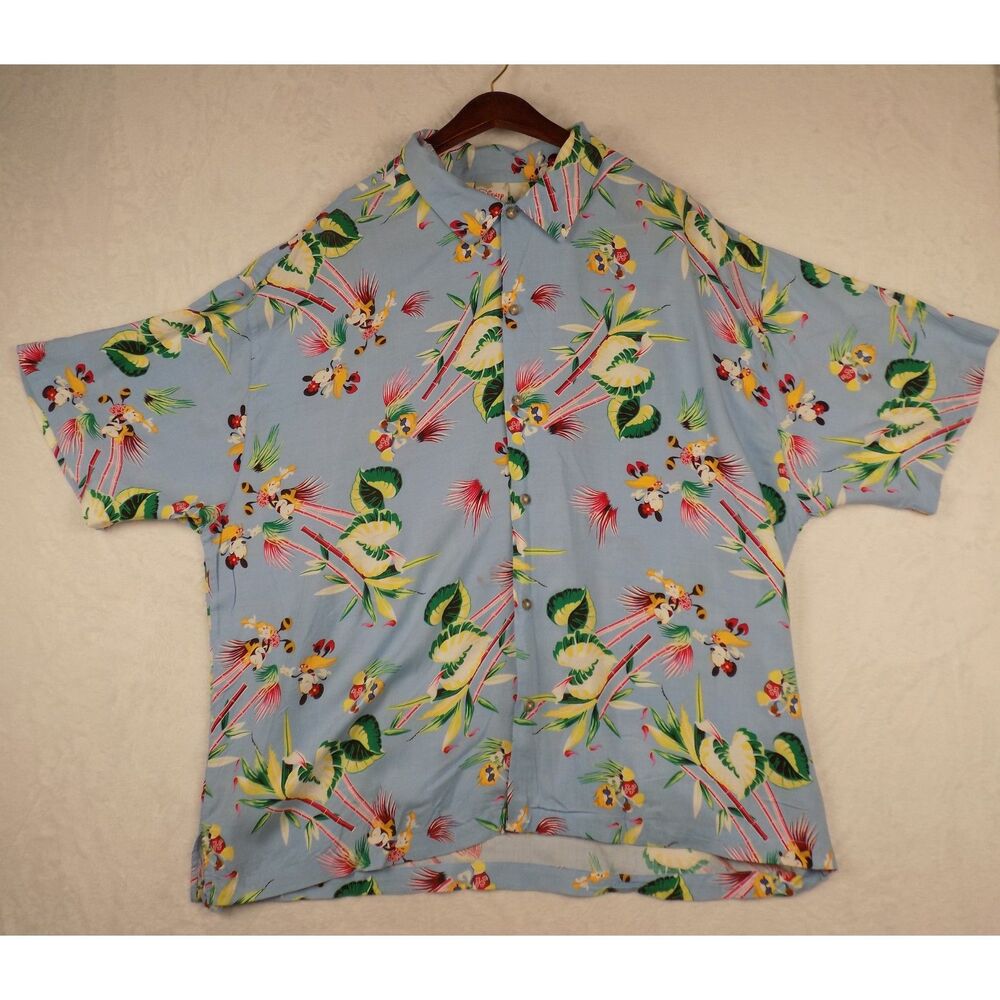 Vintage Disney Store Mickey Mouse Print Hawaiian Aloha Shirt Rayon Size XXL